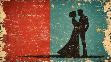 复古风格情侣剪影