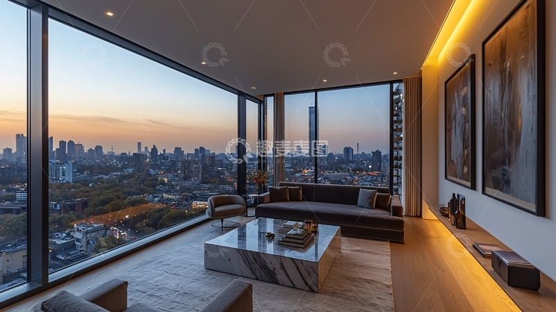 高清大图下载【趣麦麦图】极简现代落地窗豪宅客厅