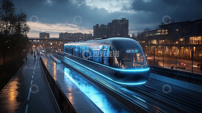 高清大图下载【趣麦麦图】夜幕下的未来轻轨列车