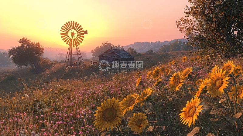 高清大图下载【趣麦麦图】日出田园风光