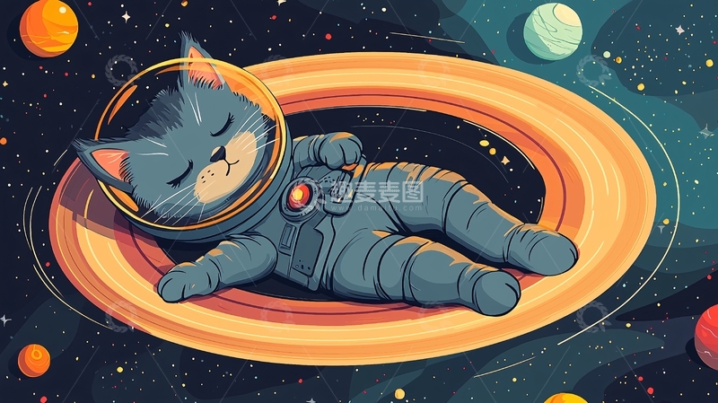 高清大图下载【趣麦麦图】太空宇航员猫咪
