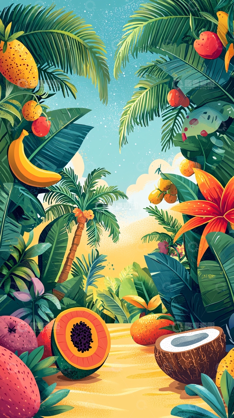 高清大图下载【趣麦麦图】热带水果卡通背景