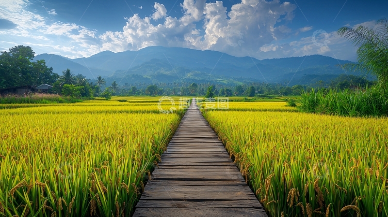 高清大图下载【趣麦麦图】稻田小路