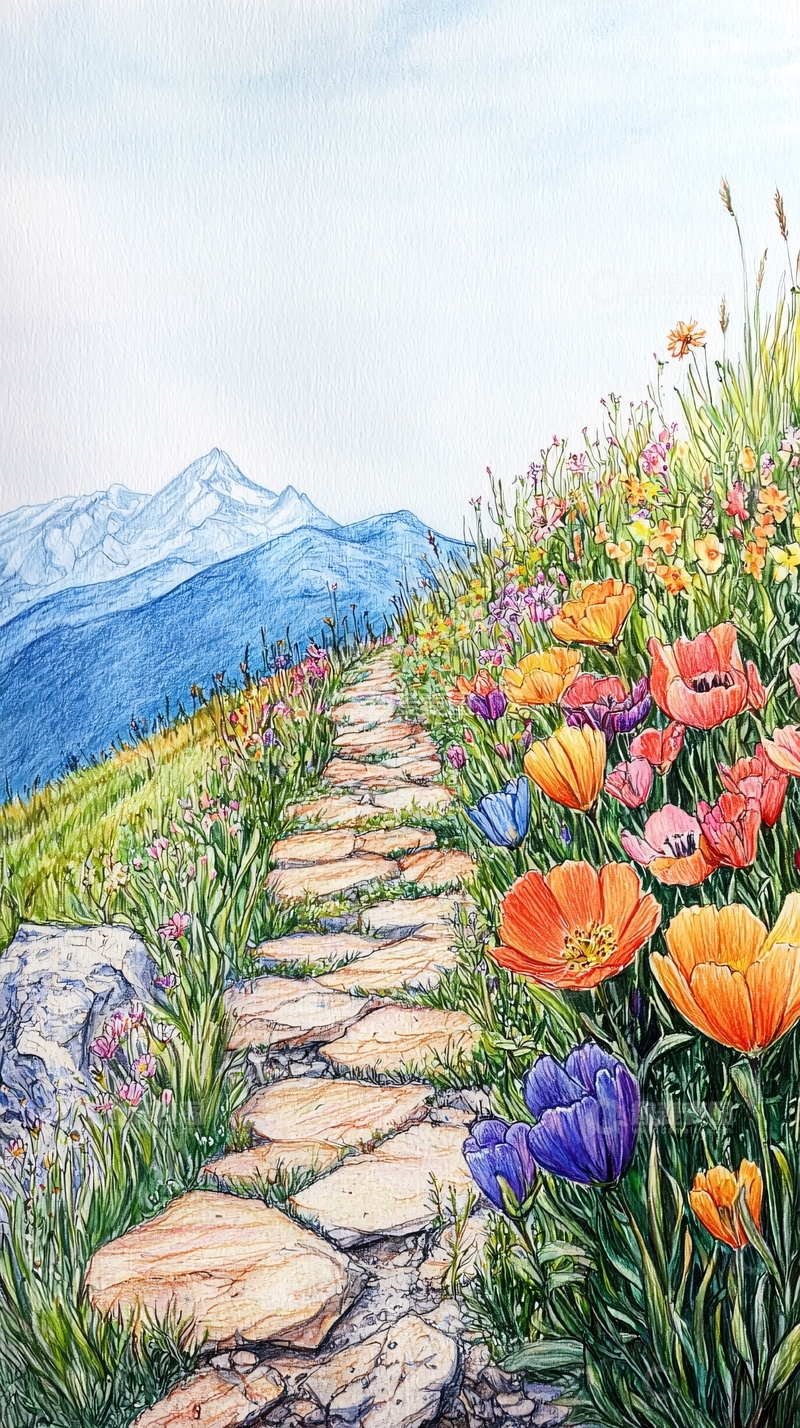 高清大图下载【趣麦麦图】山间花径通向远山