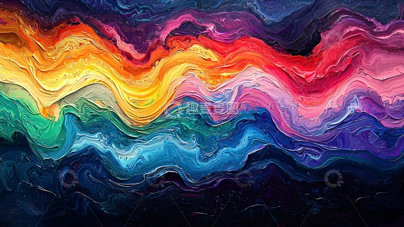 高清大图下载【趣麦麦图】彩虹色油画质感波浪