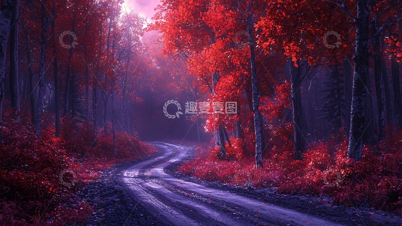 高清大图下载【趣麦麦图】红叶森林小路