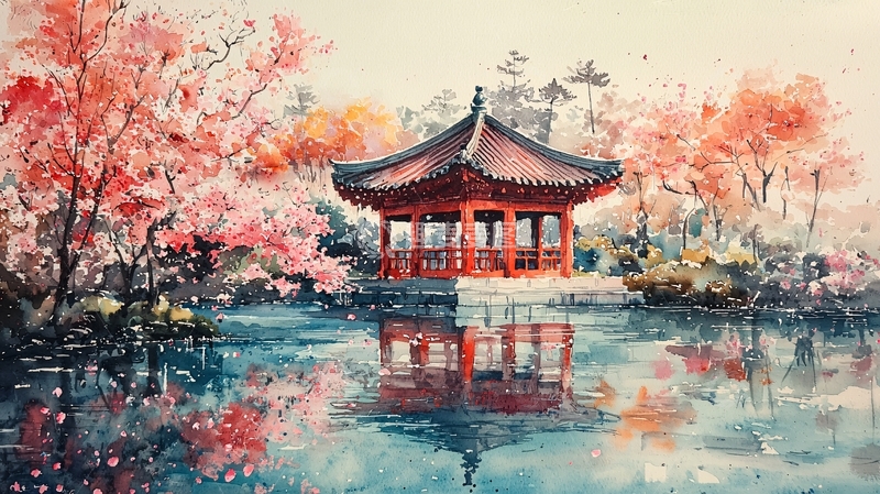 高清大图下载【趣麦麦图】水边亭台