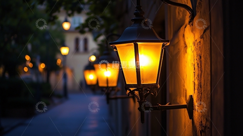 高清大图下载【趣麦麦图】夜晚街道墙壁灯
