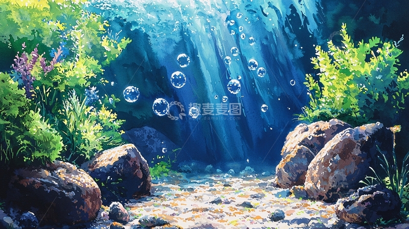 高清大图下载【趣麦麦图】水下森林的阳光气泡