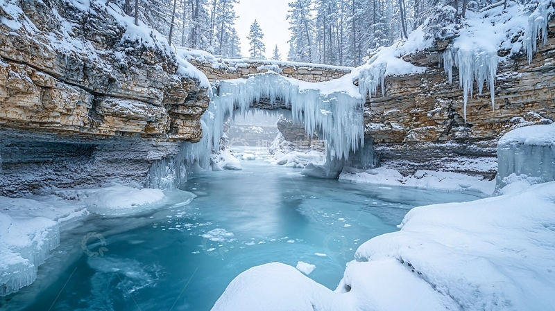 高清大图下载【趣麦麦图】冰雪覆盖的峡谷小溪