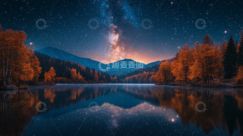 高清大图下载【趣麦麦图】秋日星空湖泊倒影