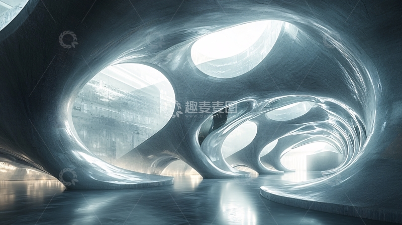 高清大图下载【趣麦麦图】抽象流体建筑内部