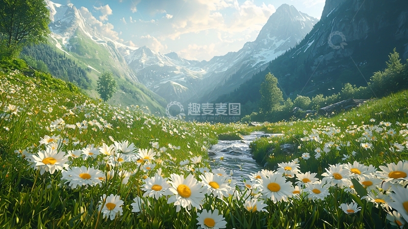 高清大图下载【趣麦麦图】高山牧场雏菊花海