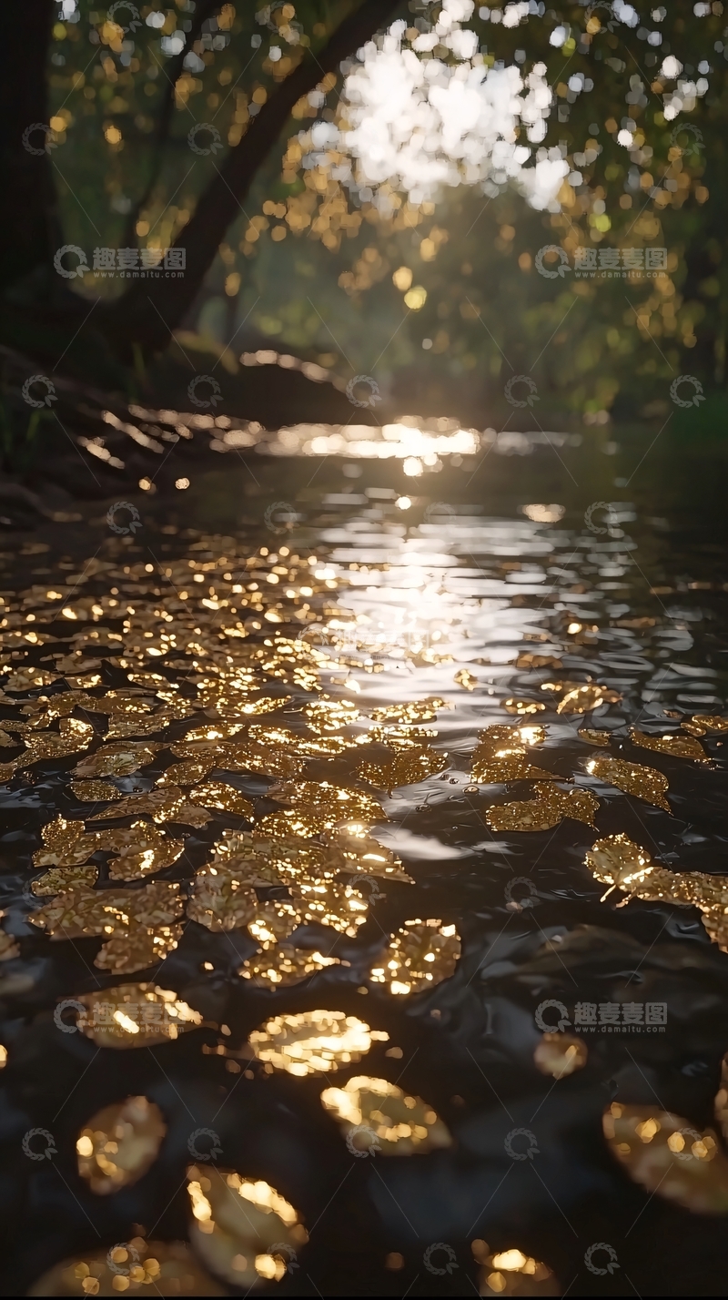 高清大图下载【趣麦麦图】阳光洒在溪流上的金光
