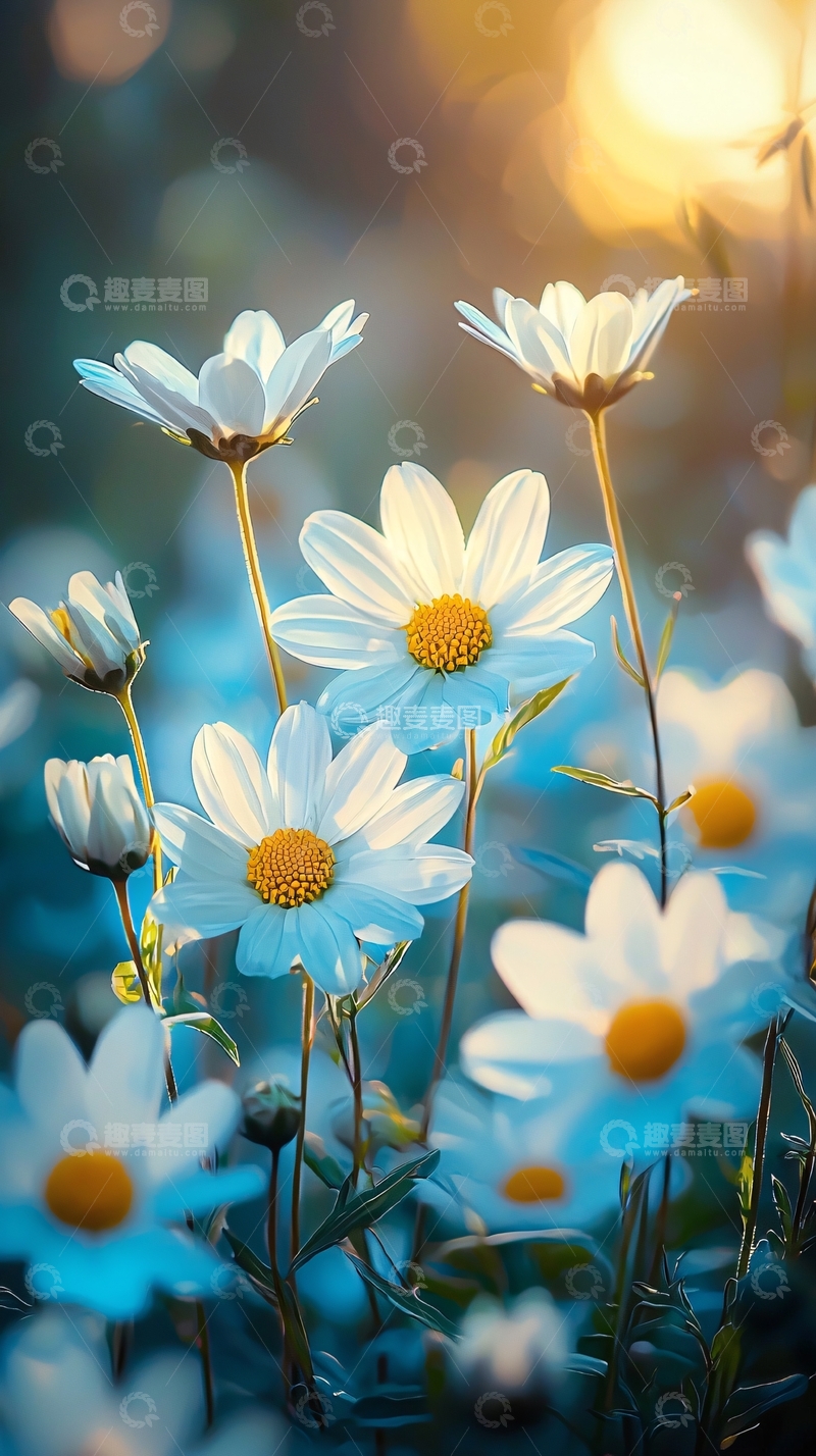 高清大图下载【趣麦麦图】阳光下盛开的蓝色雏菊花田