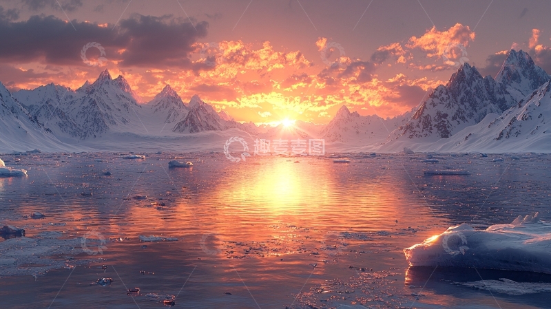高清大图下载【趣麦麦图】极地日落雪山冰川