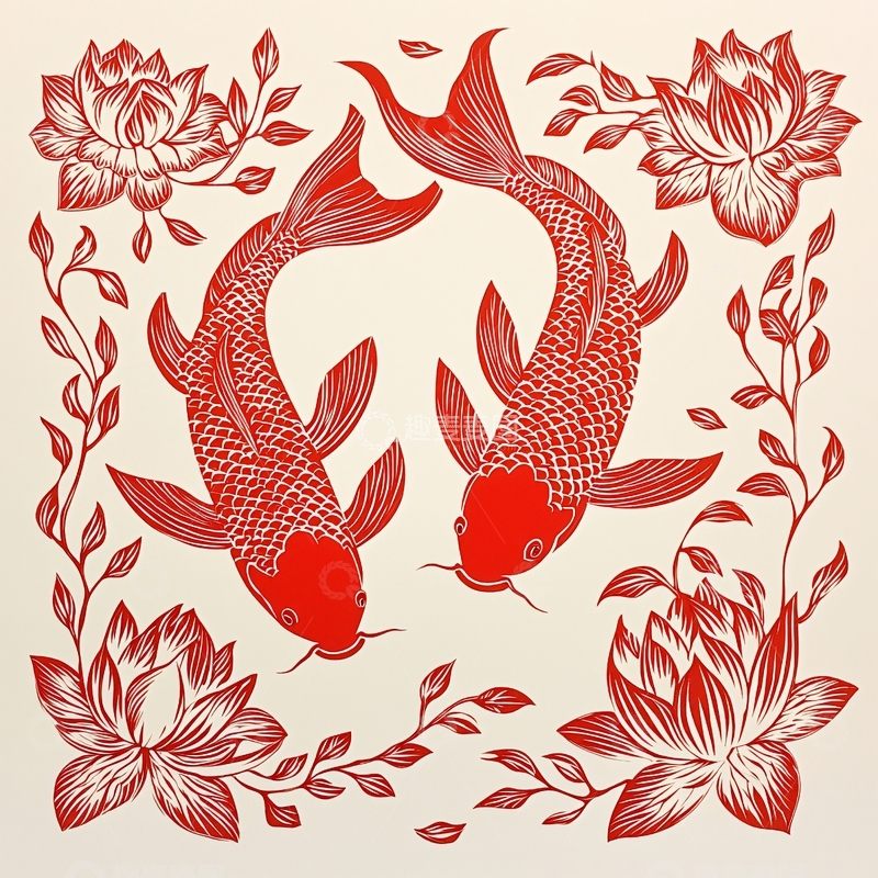高清大图下载【趣麦麦图】红鲤鱼莲花纹样