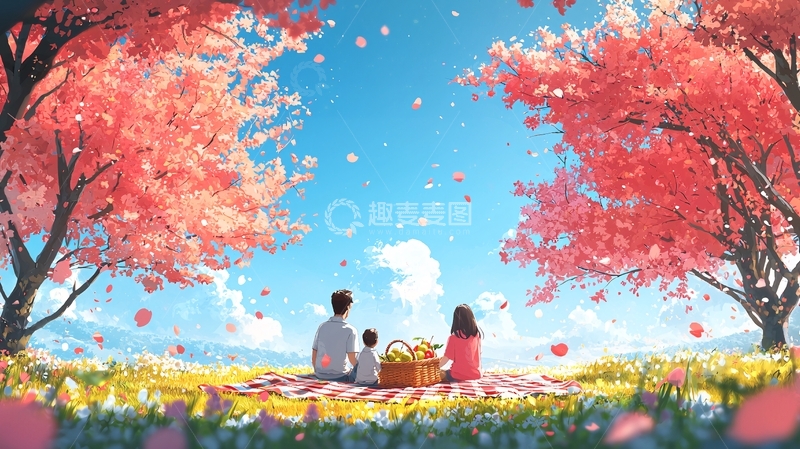 高清大图下载【趣麦麦图】春日野餐全家福