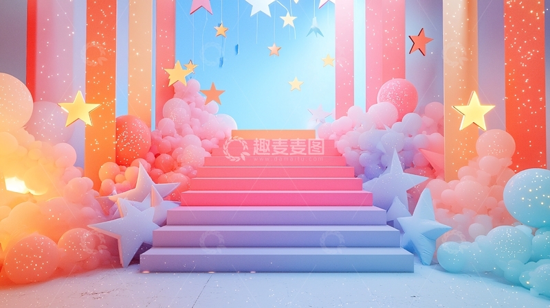高清大图下载【趣麦麦图】梦幻粉色阶梯