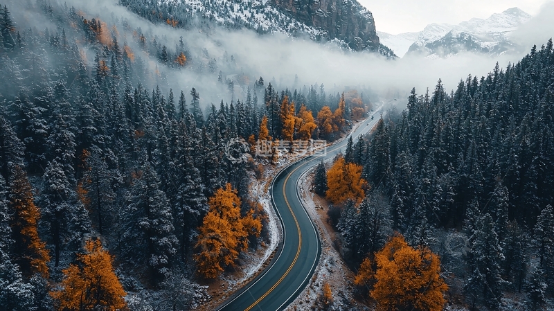 高清大图下载【趣麦麦图】蜿蜒山路穿梭于林间