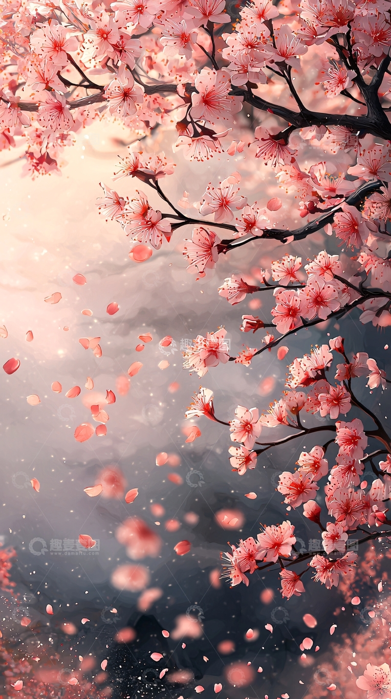 高清大图下载【趣麦麦图】粉色樱花树唯美意境图
