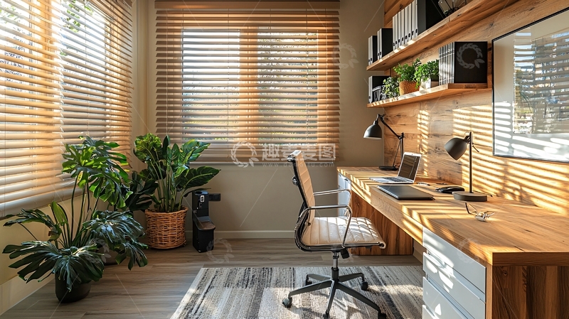 高清大图下载【趣麦麦图】阳光洒进木质书房