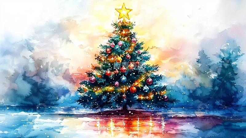 高清大图下载【趣麦麦图】水彩圣诞树