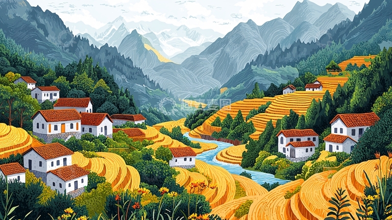 高清大图下载【趣麦麦图】山村秋景