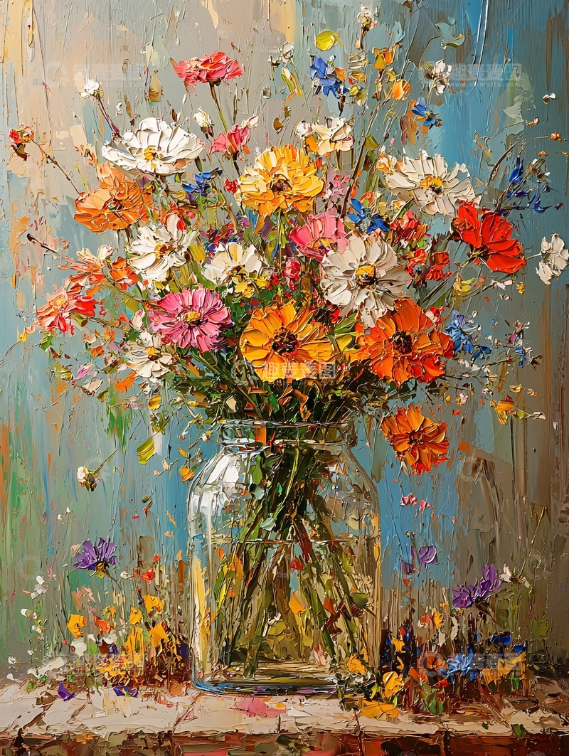 高清大图下载【趣麦麦图】鲜艳花朵在玻璃罐中