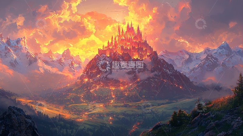 高清大图下载【趣麦麦图】燃烧的山顶城堡