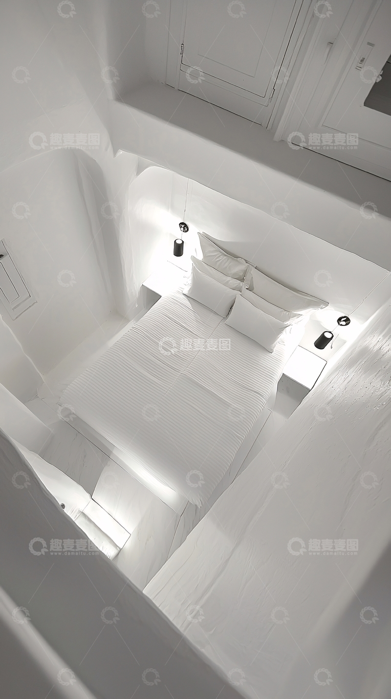 高清大图下载【趣麦麦图】极简风白色卧室俯瞰图