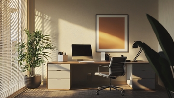 阳光洒进的现代化办公桌