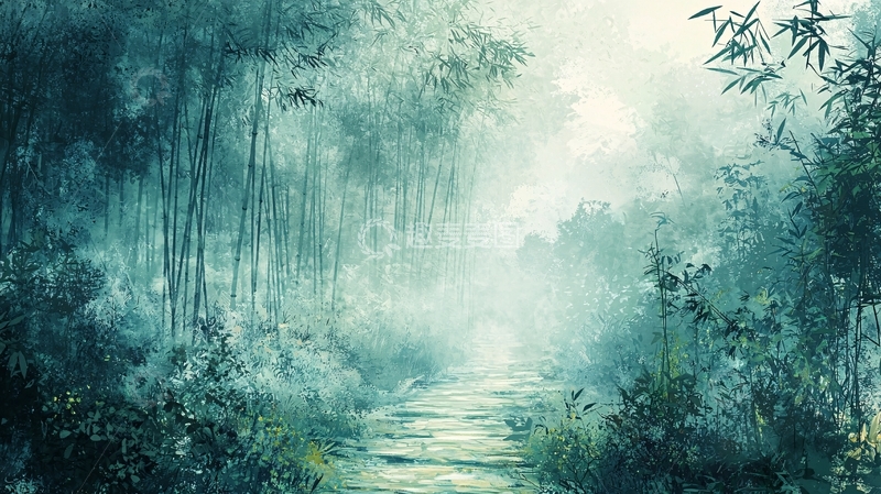 高清大图下载【趣麦麦图】水墨竹林小路