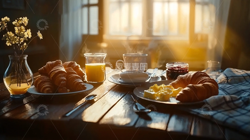 高清大图下载【趣麦麦图】温暖阳光下的早餐时光