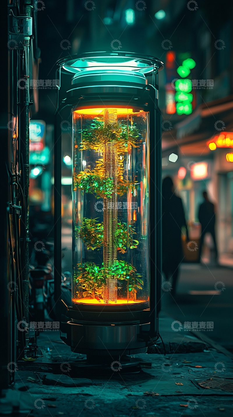 高清大图下载【趣麦麦图】霓虹灯下的未来科技植物