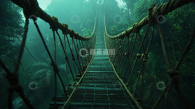 高清大图下载【趣麦麦图】热带雨林中的吊桥