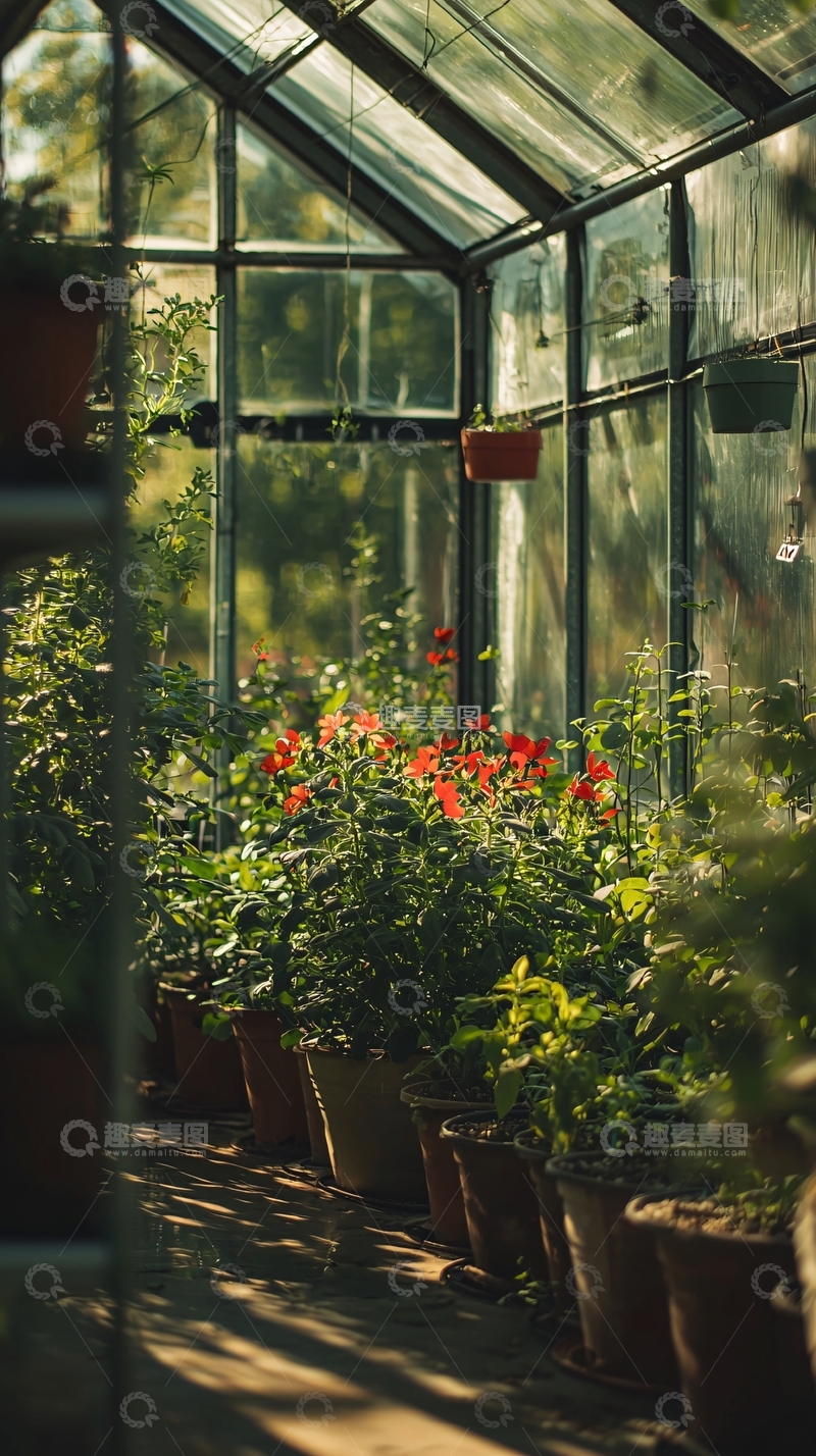 高清大图下载【趣麦麦图】阳光下的温室花房