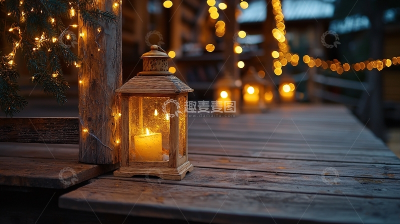 高清大图下载【趣麦麦图】木质灯笼烛光夜景