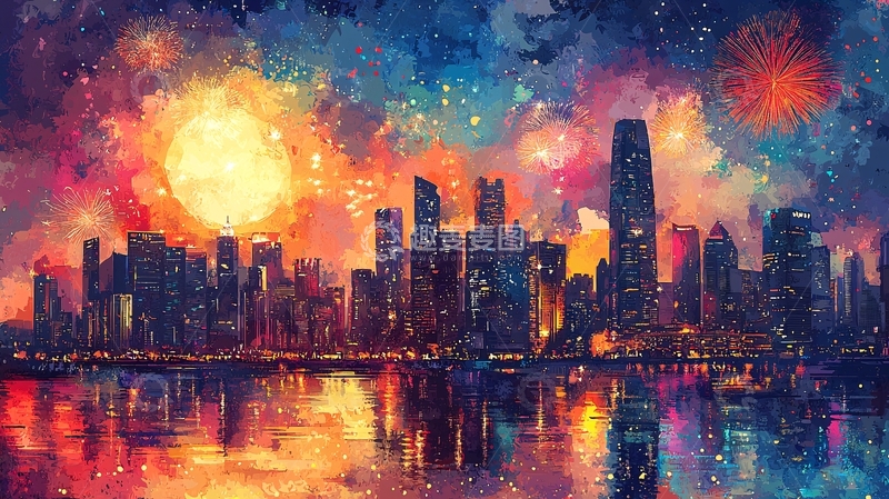 高清大图下载【趣麦麦图】梦幻星空城市夜景