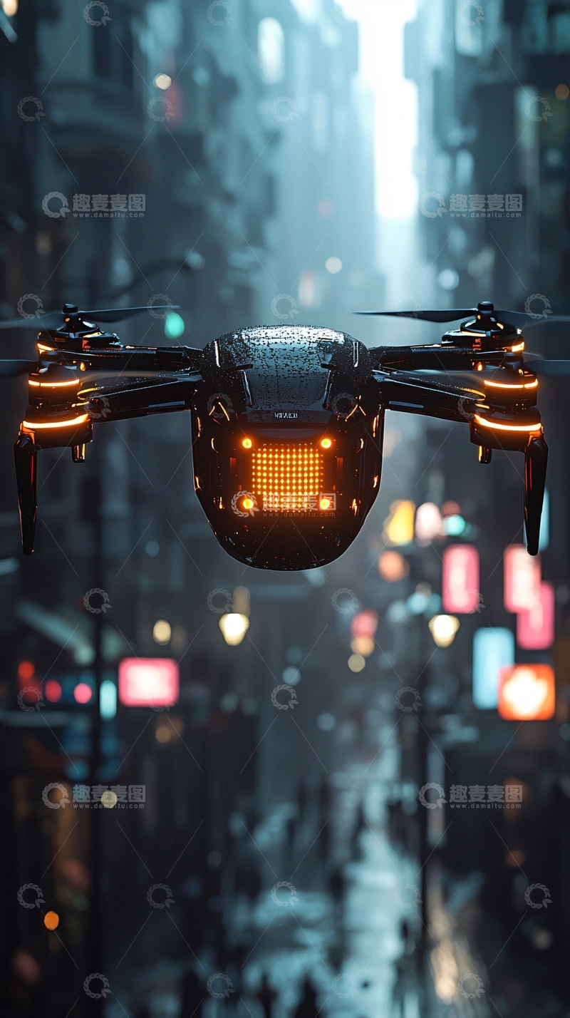 高清大图下载【趣麦麦图】未来都市无人机