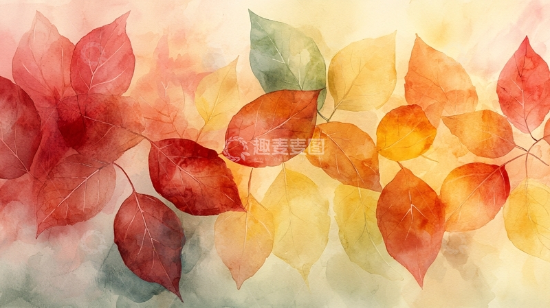 高清大图下载【趣麦麦图】秋叶水彩画