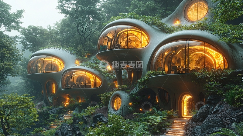 高清大图下载【趣麦麦图】雨林蘑菇屋