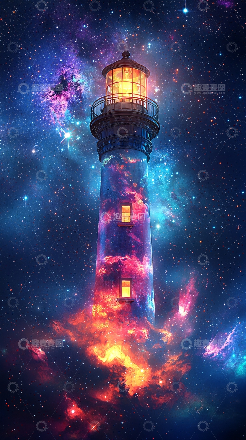 高清大图下载【趣麦麦图】宇宙星空灯塔