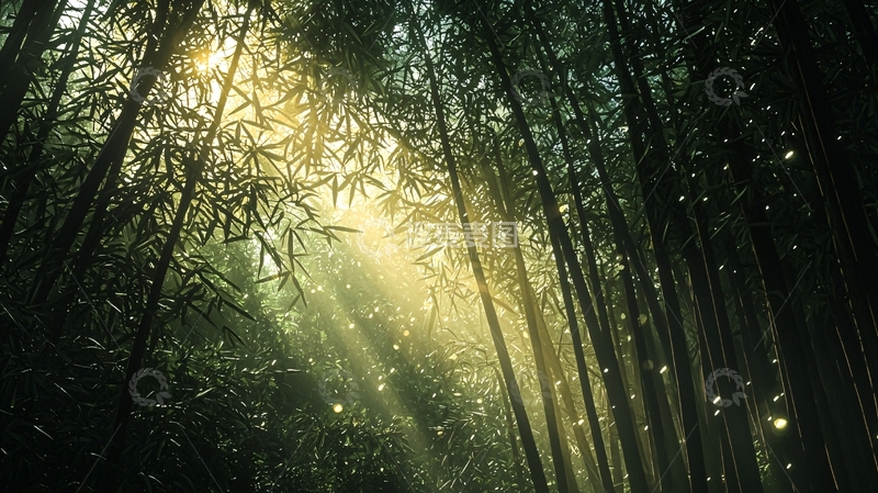 高清大图下载【趣麦麦图】阳光透过竹林