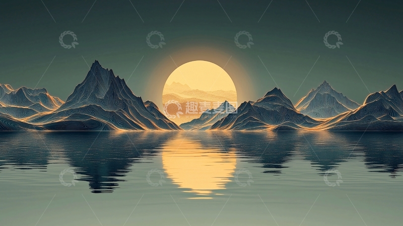 高清大图下载【趣麦麦图】极简山水日出