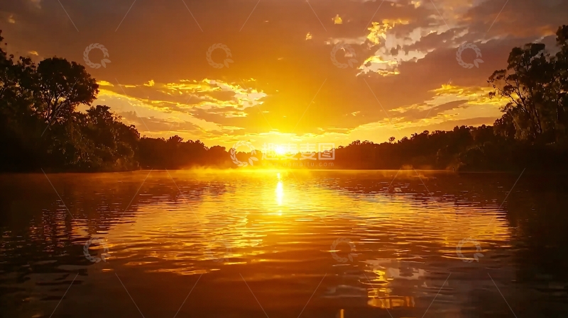 高清大图下载【趣麦麦图】日落湖面