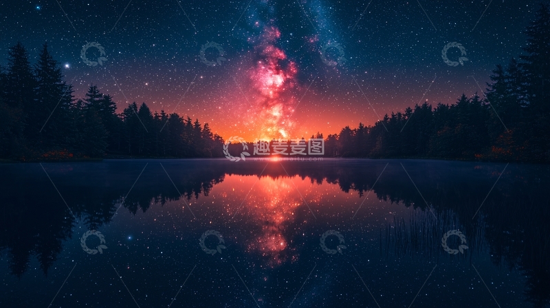 高清大图下载【趣麦麦图】星空倒影湖泊