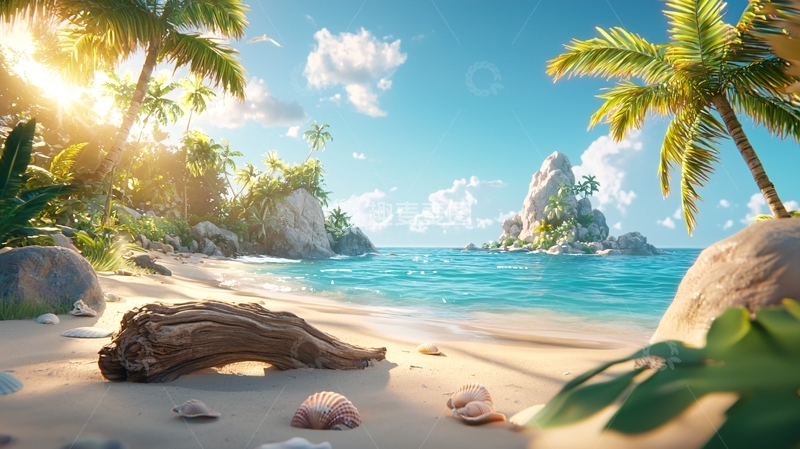 高清大图下载【趣麦麦图】热带海滩椰林风光