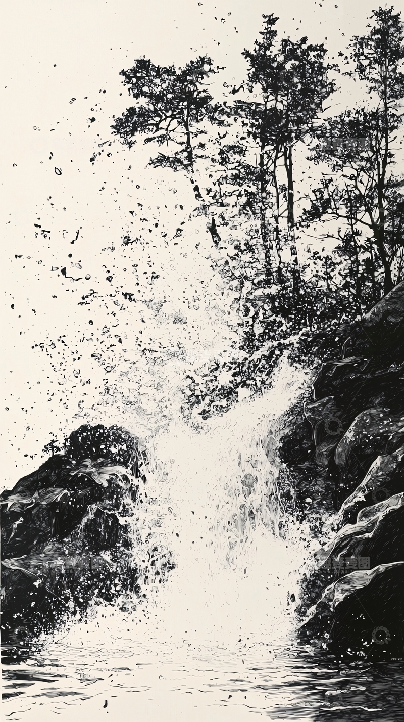 高清大图下载【趣麦麦图】海浪冲击岩石的黑白图