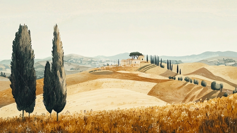 高清大图下载【趣麦麦图】托斯卡纳乡村风景画